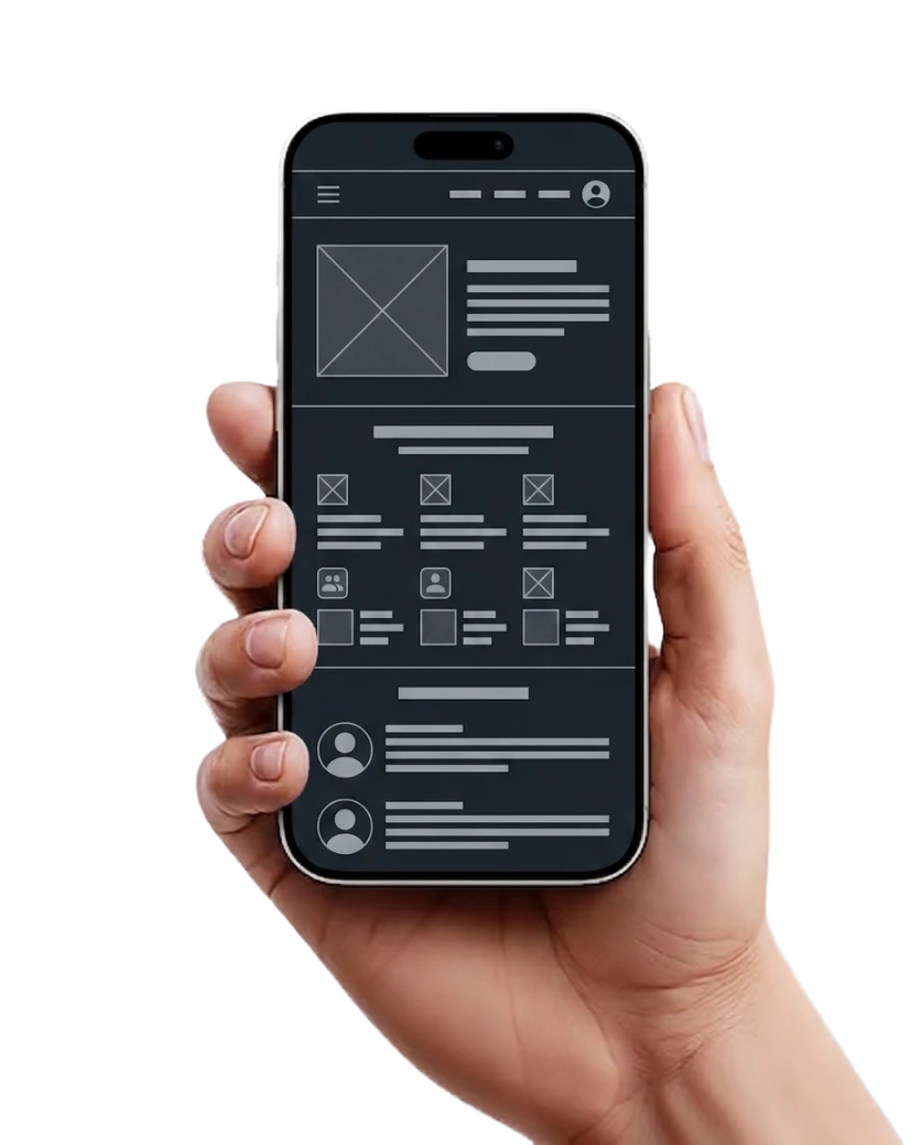 Mão segurando celular com landing page estratégica